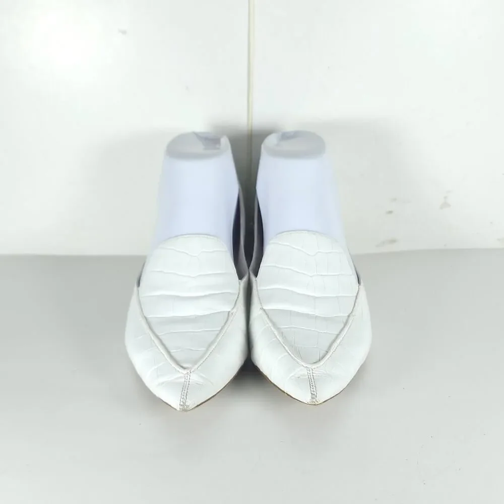 Jeffrey Campbell Viona Women's US 7 Ivory Croc Embossed Leather Wood Heel Shoes